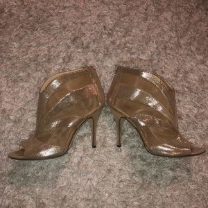 Fendi Gold Metallic Suede and Mesh Peeptoe Booties